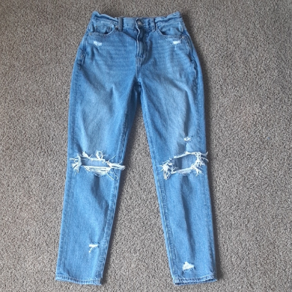 American Eagle Outfitters Distressed Boyfriend Jeans - Light Blue